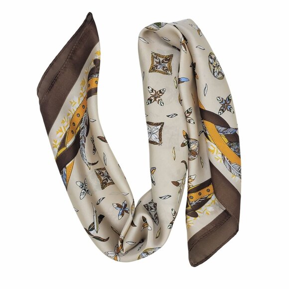 ⭐Luxury Elegant Bandana Silky Square Scarf Beige Floral Versatile Soft Luxurious - Picture 4 of 6